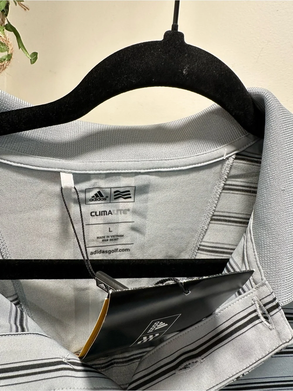 adidas Men's Light Gray Striped Golf Polo